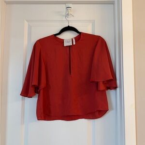 L'Academie Red Flutter Sleeve Blouse